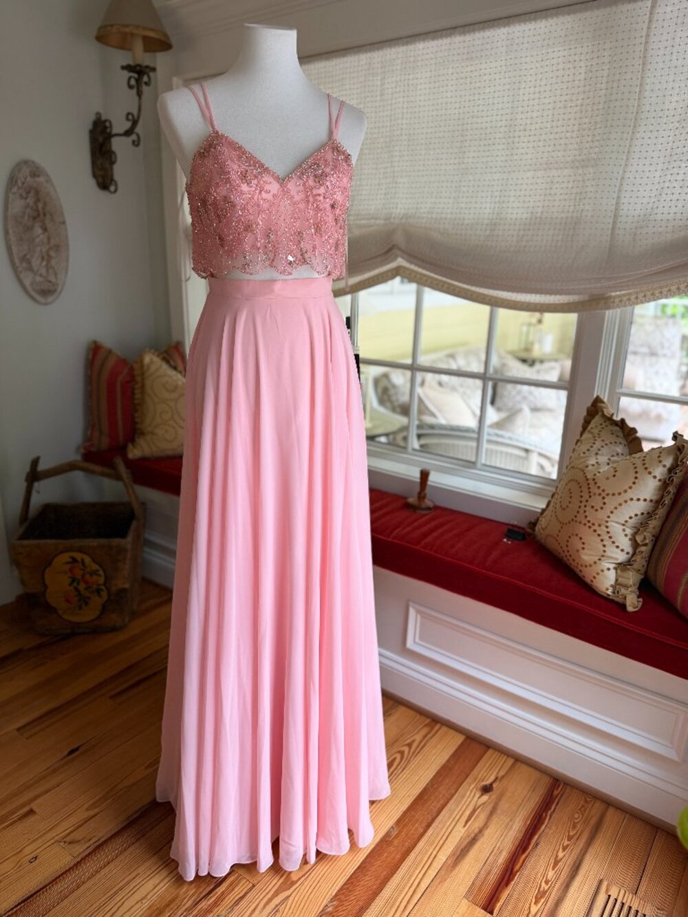 NWT Faviana 10042 Rose Pink Beaded Lace Two-Piece Prom Dress Size 2